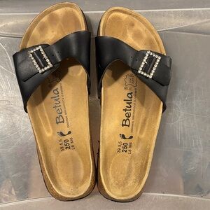 Birkenstock Betula Black Sandals with Rhinestone Buckles